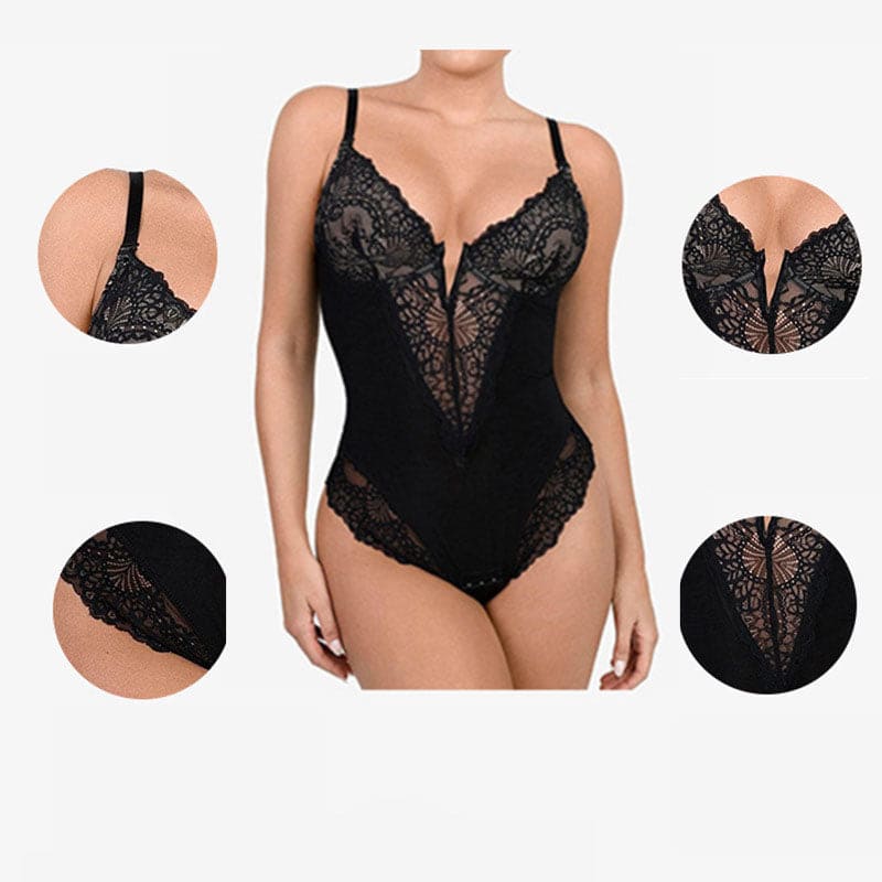 Lace Shapewear Bodysuit Women Tummy Control Backless Tank Tops V Neck Body Suit Thongs