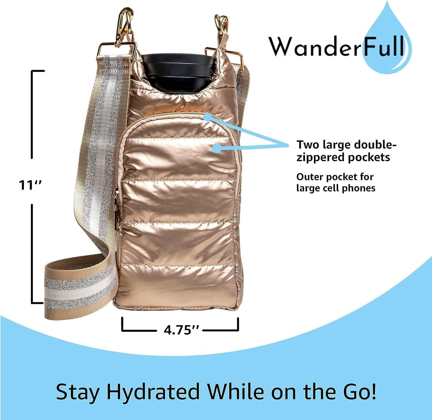 Winter outdoor down bottle cover portable fashion shoulder belt kettle bag hand-held oblique heat preservation cup sleeve