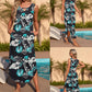 AUSELILY Women Sleeveless Floral Maxi Dress Casual Beach Dress Loose Long Tank Split Dresses with Pockets Blue Green Flower M