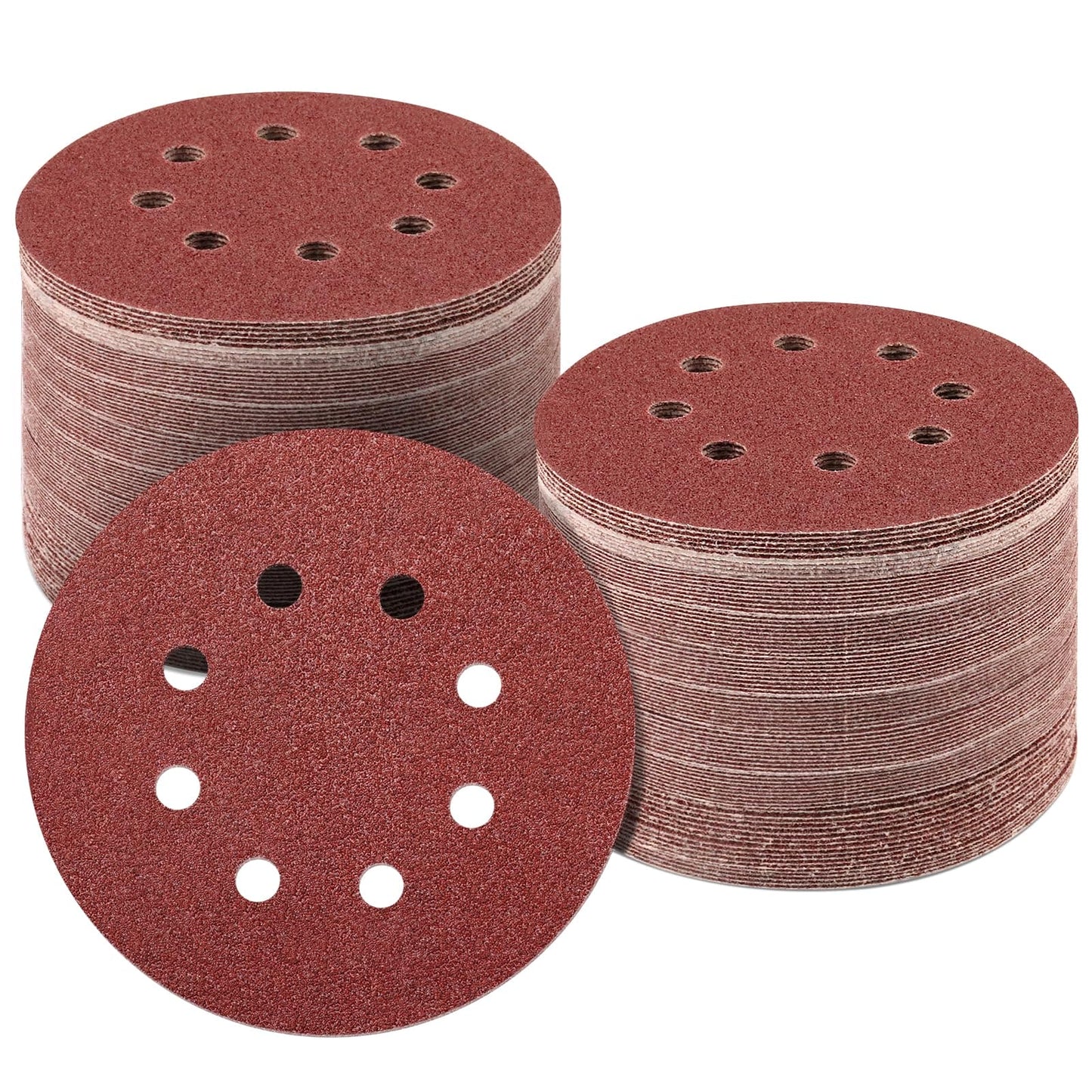 B BRESUCNY 160 PCS 5 inch Sanding Disc, 60 80 120 150 240 320 400 600 Grit 8 Hole Hook and Loop Sandpaper Set, Round Sand Paper for Random Orbitall Sander