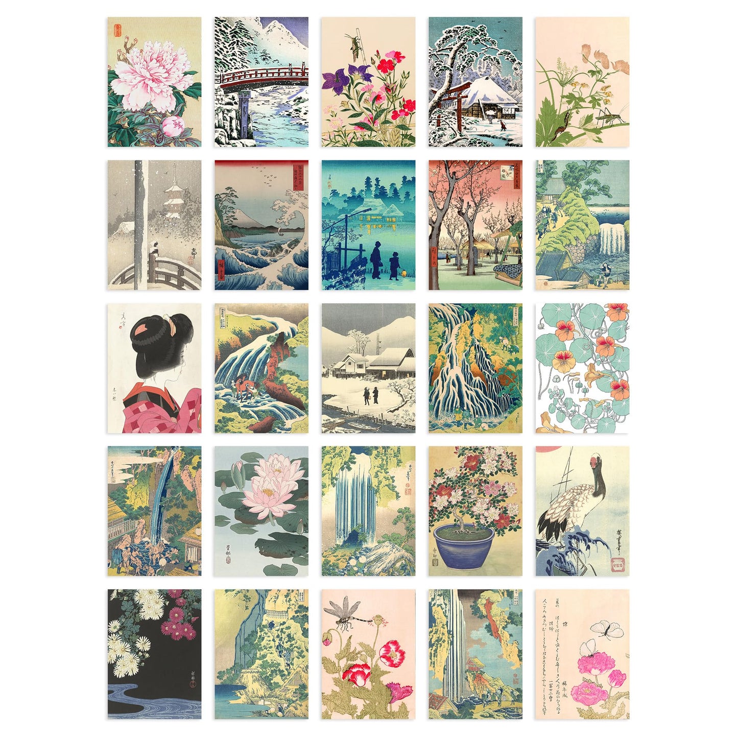 Artery8 50 Pcs Japanese Aesthetic Collage Kit Ukiyo-e Woodblock Wall Art Prints A6 Set Pack 14.8 x 10.5 cm (5.8 x 4.1) Room Decor Poster Collection