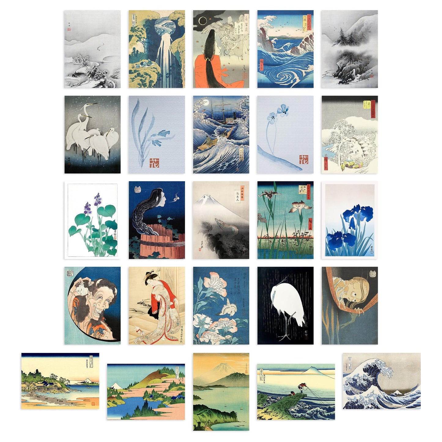 Artery8 50 Pcs Japanese Aesthetic Collage Kit Ukiyo-e Woodblock Wall Art Prints A6 Set Pack 14.8 x 10.5 cm (5.8 x 4.1) Room Decor Poster Collection