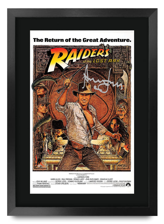 HWC Trading A3 FR Indiana Jones Raiders Of The Lost Ark Movie Poster Harrison Ford Signed Gift FRAMED A3 Printed Autograph Film Gifts Print Photo Picture Display