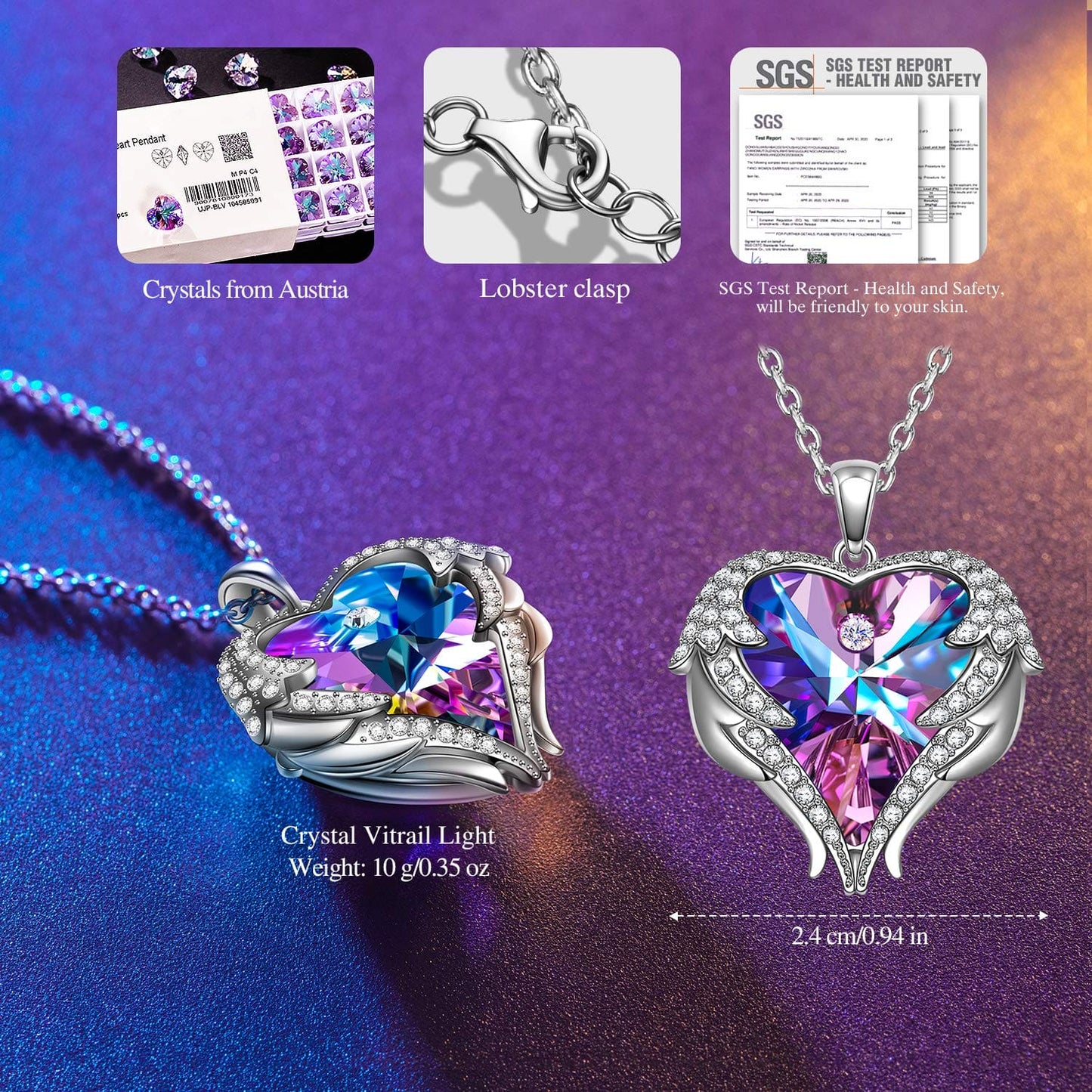 Kate Lynn Necklace for Women Love Heart Pendant Mother's Day Gifts Crystal Angel Wings Necklace for Her Birthday Gifts for Women Mum Wife Girlfriend Her Ladies Gifts Jewellery Box