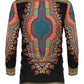 COOFANDY Men's African Dashiki Print Shirt Long Sleeve Button Down Shirt Bright Color Tribal Top Shirt Black