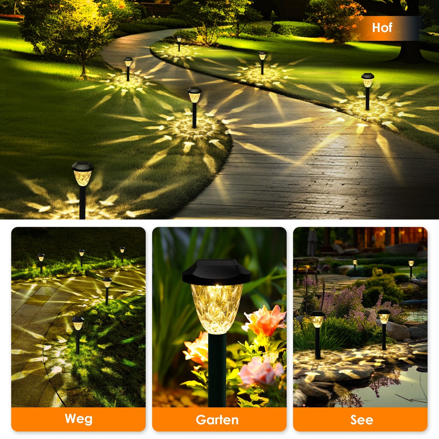 GIGALUMI Solar Lights Outdoor Garden 8 Pack, LED Garden Lights with Great Pattern, Waterproof Auto On/Off Solar Powered Lights for Garden Walkway Driveway Lawn Pathway（Warm White）