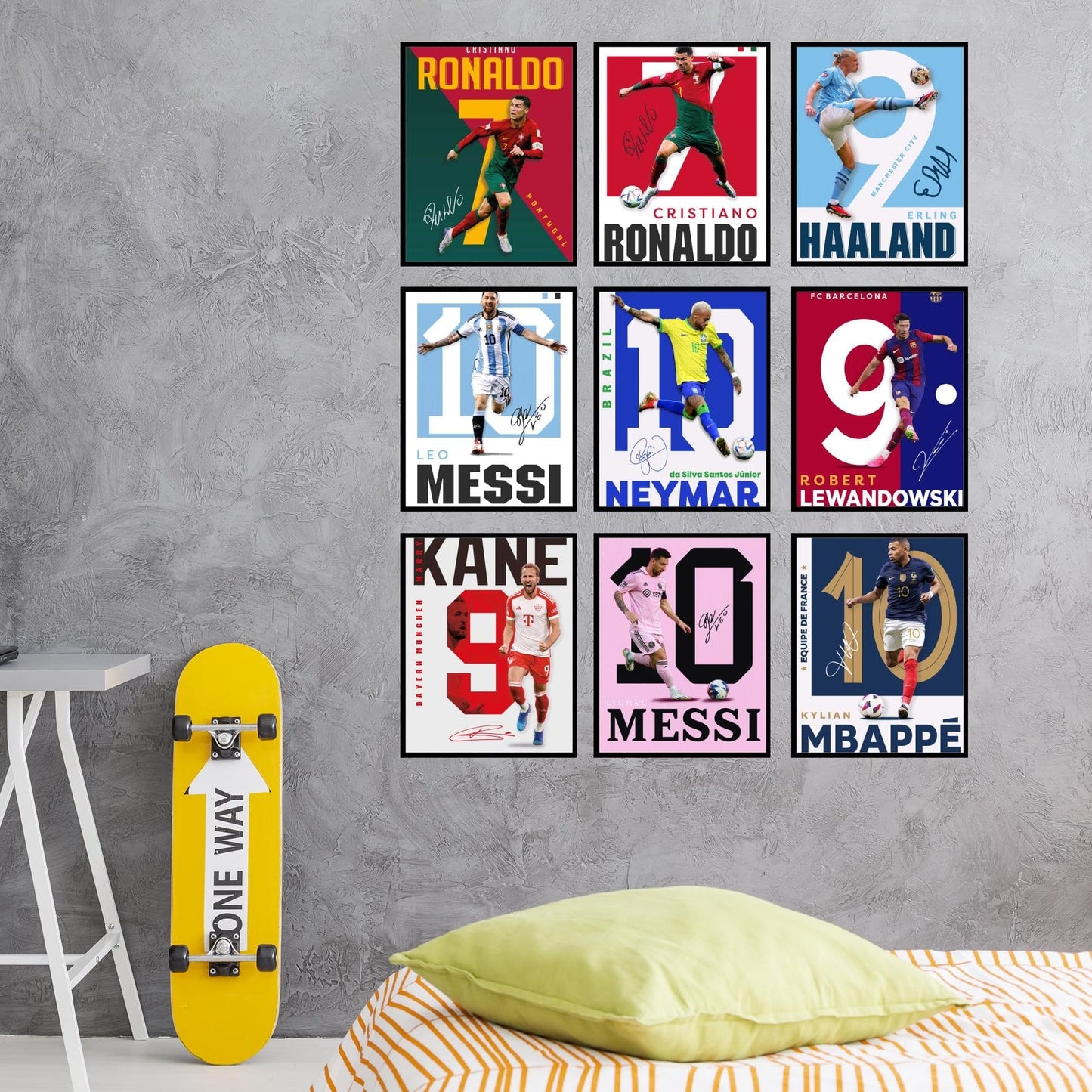 BigWig Prints Soccer Poster - Soccer Posters For Boys Bedroom, Messi And Ronaldo Poster, Messi Posters For Boys Bedroom, Soccer Wall Art, Messi Wall Art, Ronaldo Posters - Unframed Set Of 9 (8x10”)