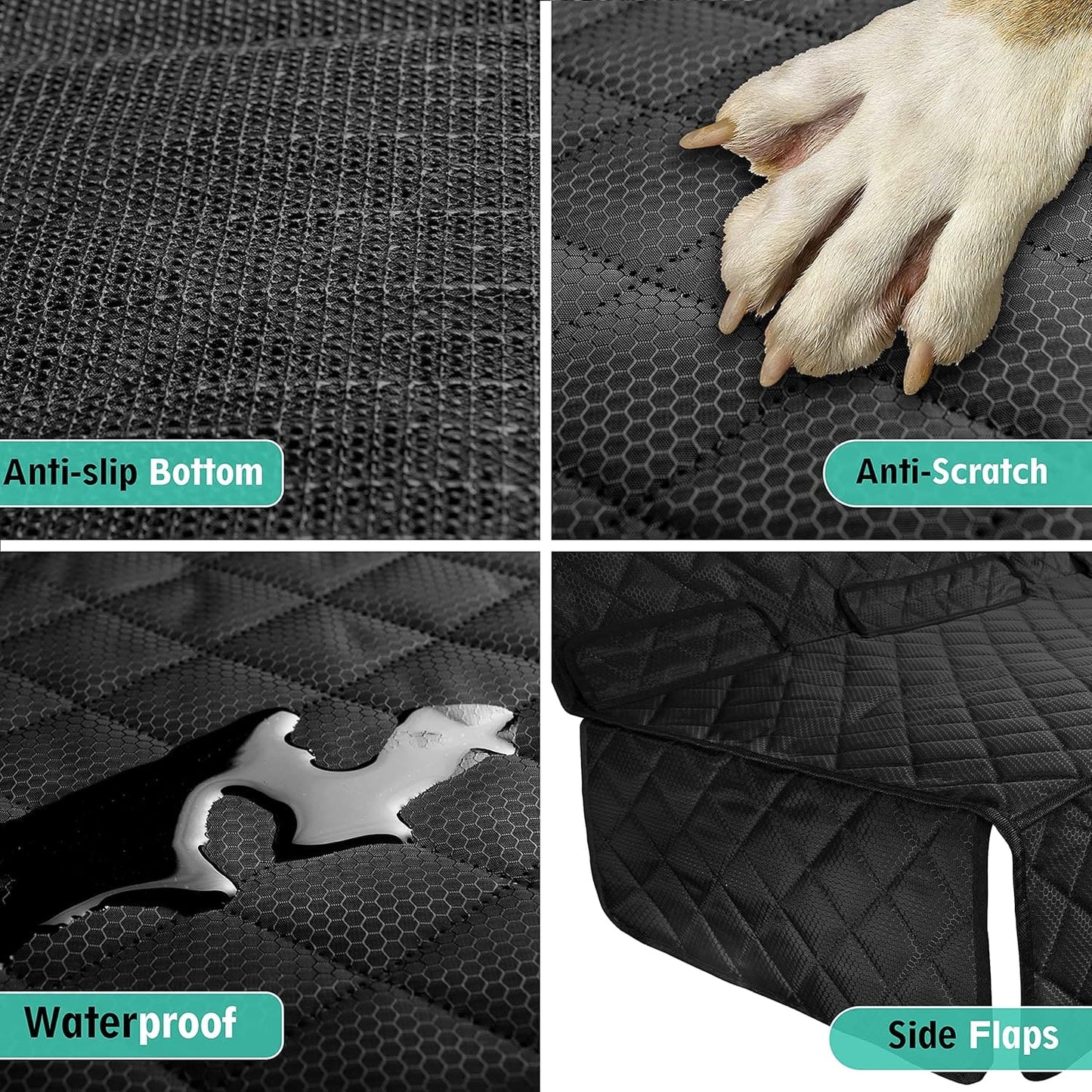 iPuppy Premium Waterproof Car Seat Cover/Protector for Dogs with Armrest Opening - Quilted, Scratch Proof and Non-Slip - Isofix-Compatible - 45 x 133cm (Black)