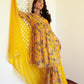 Janasya Mothers Day Gifts Yellow Georgette Digital Floral Printed Kurta with Sharara and Dupatta