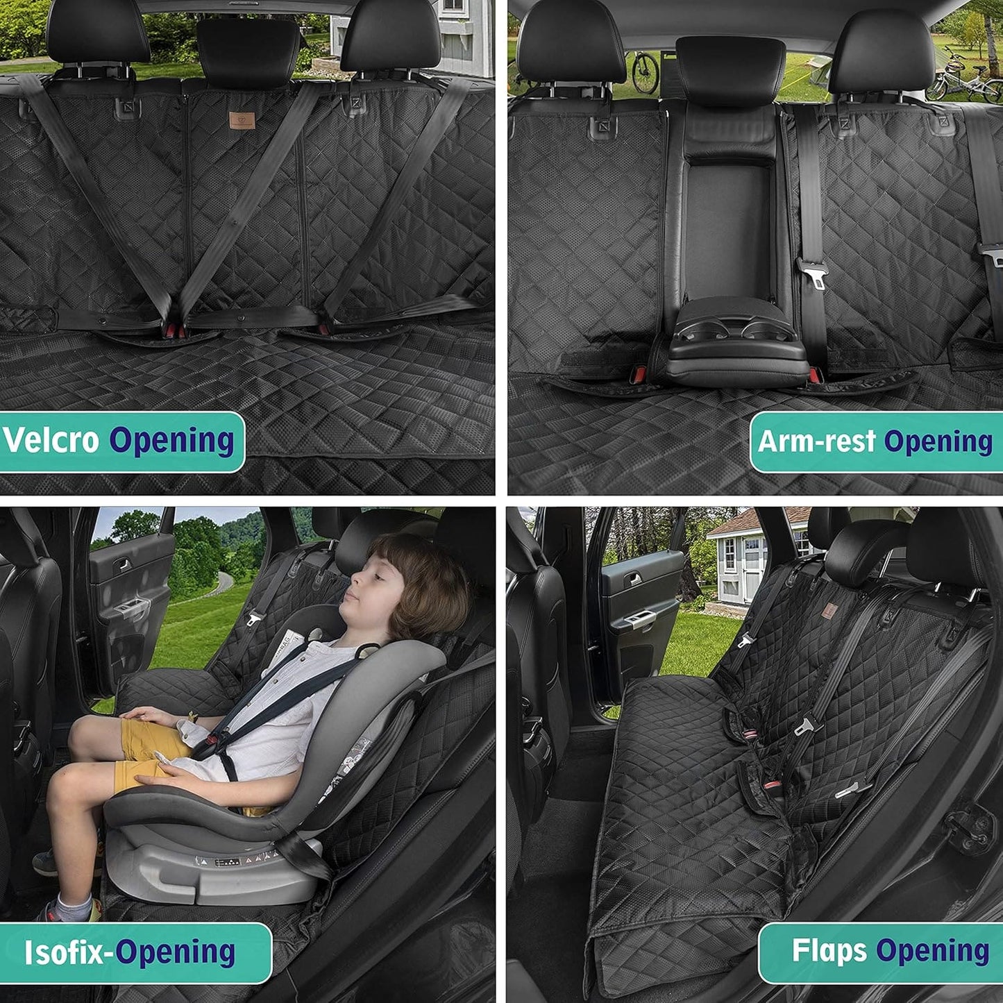 iPuppy Premium Waterproof Car Seat Cover/Protector for Dogs with Armrest Opening - Quilted, Scratch Proof and Non-Slip - Isofix-Compatible - 45 x 133cm (Black)