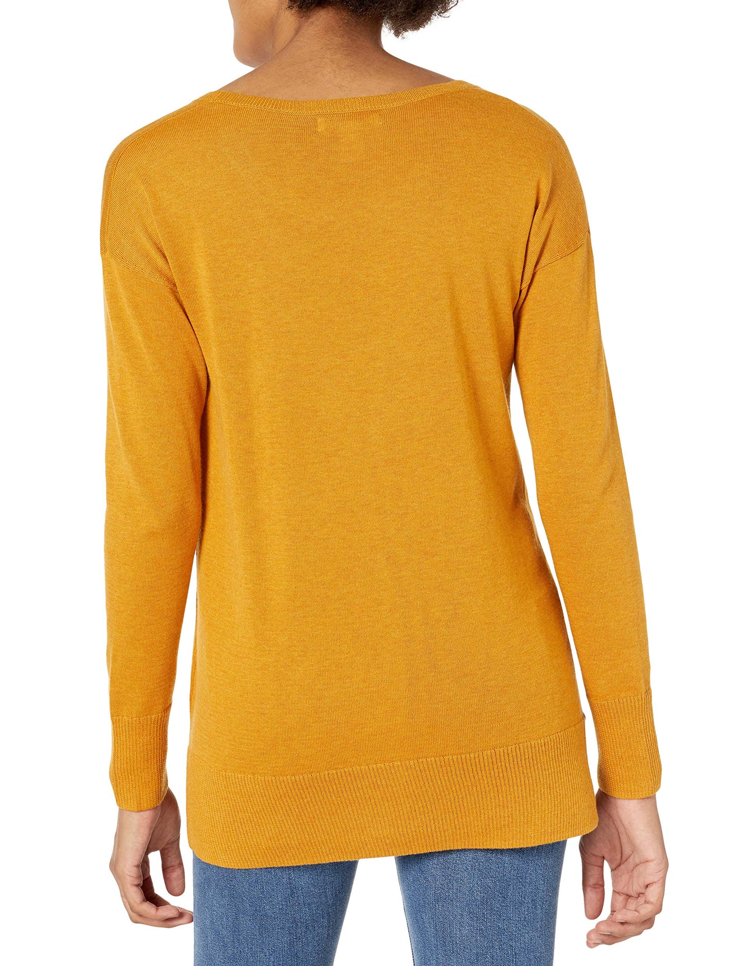 Amazon Essentials Women's Lightweight Long-Sleeved Scoop Neck Tunic Jumper (Available in Plus Size), Mustard Yellow, L