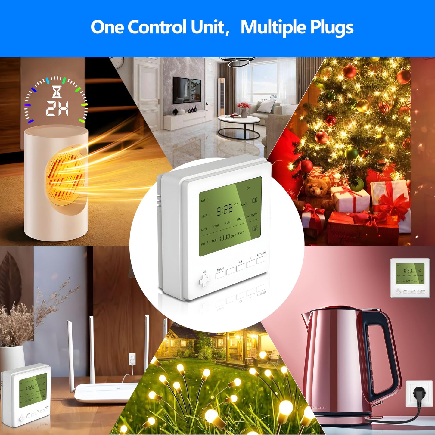 Wireless All-in-One Timer Plug Socket, Digital Timer, Countdown Switch, Power/Energy Monitor, 24 Hour/7 Day Programmable Plug Timer for Lights & Home Appliances, ETK07+SWA9