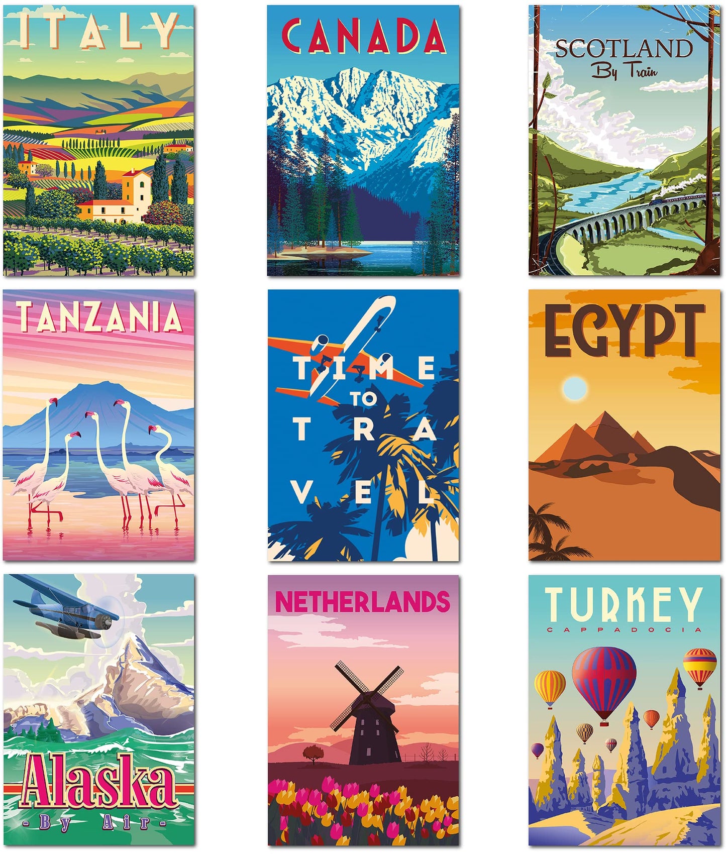 Olivia Samuel 9 x Vintage Travel Posters from A4 Size on thick 350gsm card. Set 2 ** UNFRAMED **