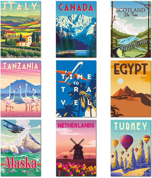 Olivia Samuel 9 x Vintage Travel Posters from A4 Size on thick 350gsm card. Set 2 ** UNFRAMED **