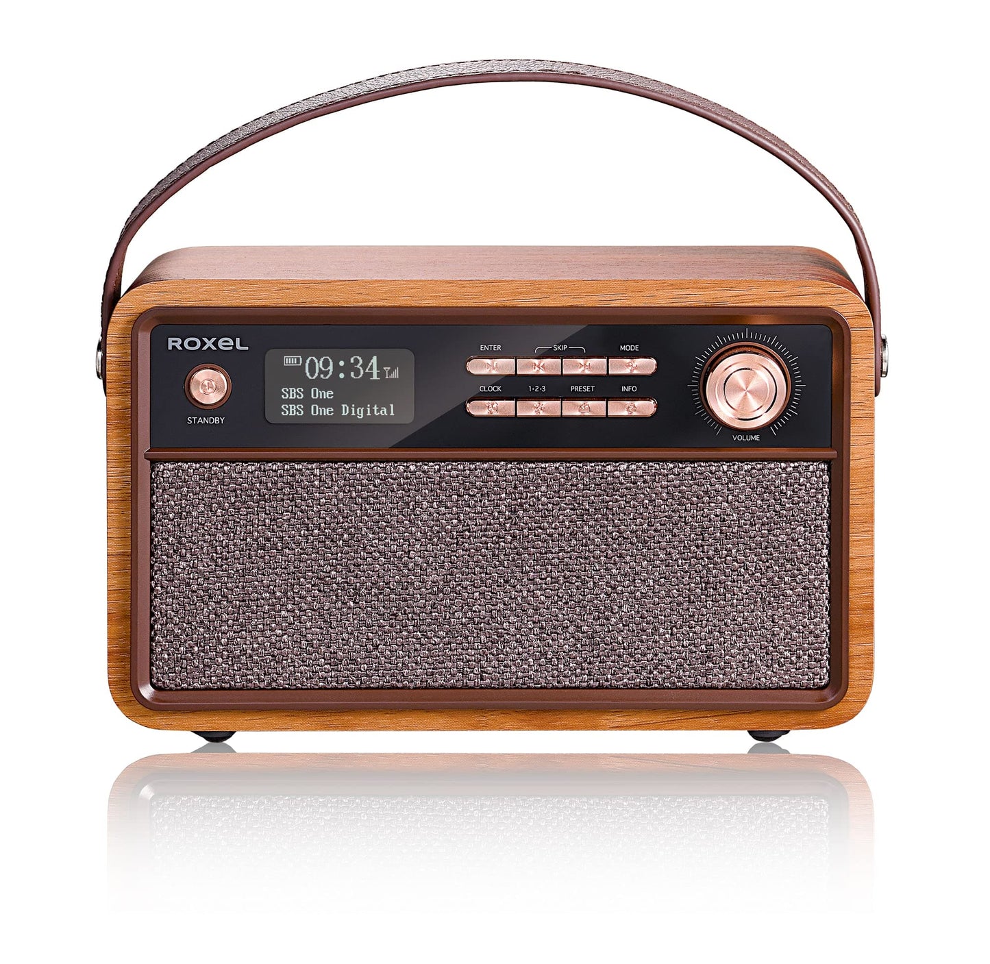 Roxel Retro D1 Vintage DAB+/FM Radio Wireless Speaker | Bedside Alarm Clock with Sleep Function. Rustic Exterior, Mains and USB Rechargeable, TF card, AUX and USB Compatible (Walnut)