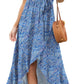 GRECERELLE Womens Summer Maxi Dress Boho Floral Cocktail Polka Dot Wrap Dresses V Neck Casual Party Bohemian Flowy Long Dress for Ladies (Fp Cashew Cyanblue, L)