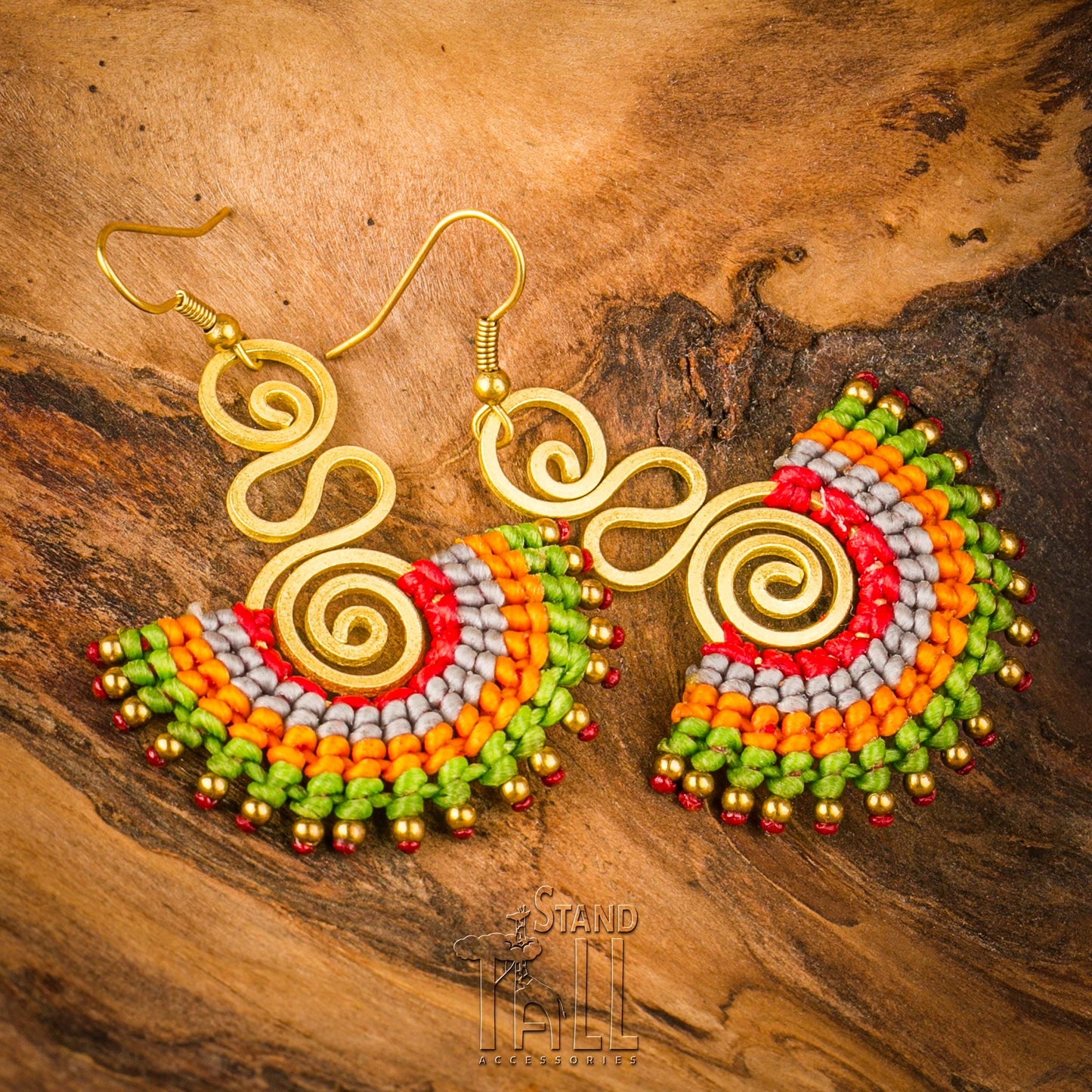 Boho Dangling Earrings for Women and Teen Girls - Handmade Cute Jewelry for a Trendy or Hippie Look, Mexican Fun Earrings for Green, Blue, Black or Red Outfits, Gold Earrings, Gift