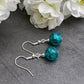 Sea Green Crackle Glass Bead Earrings - 10mm Round Beads on Nickelfree Hooks