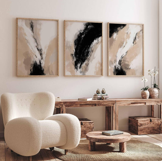 Pixel DemonMG Set of 3 Black Beige Neutral Nordic Abstract Wall Art Posters A3 Posters