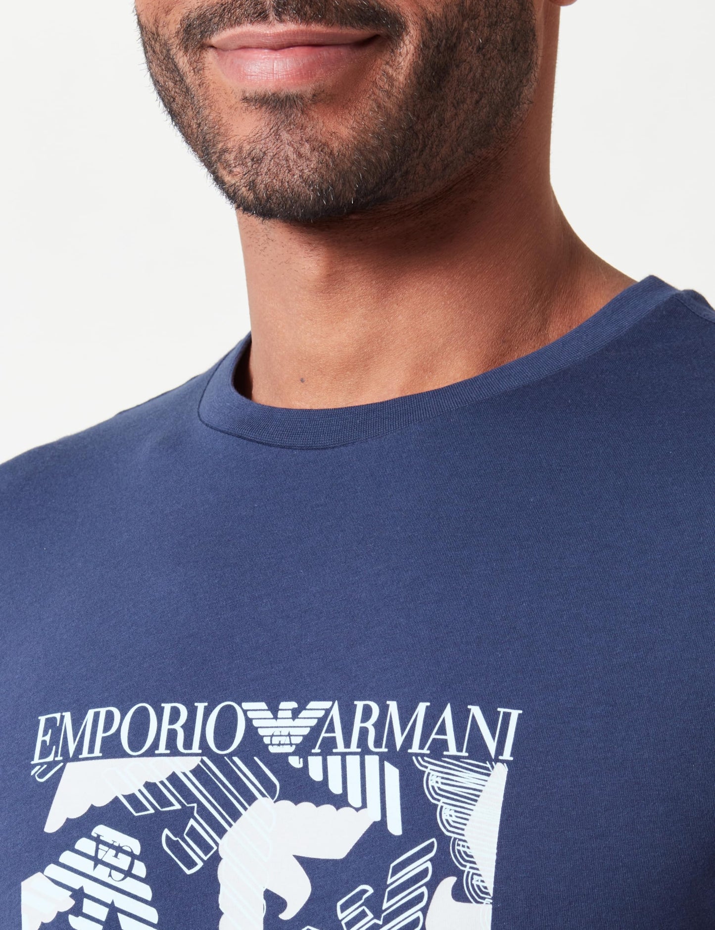 Emporio Armani Men's Macro Logo Crew Neck T-Shirt, Navy/Eagle PRINT2, XL