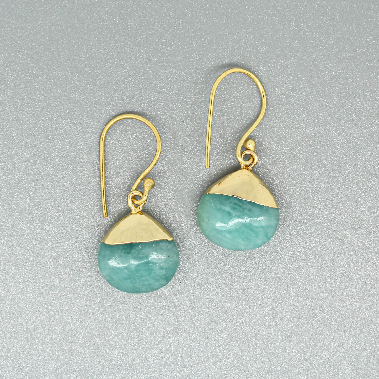 Gempires Amazonite Pear Cabochon Dangle Earring for Women, Teardrop Earring 15 mm, 14k Gold Plated Hook Earrings, Dangle Drop, Amazonite Jewellery for Women