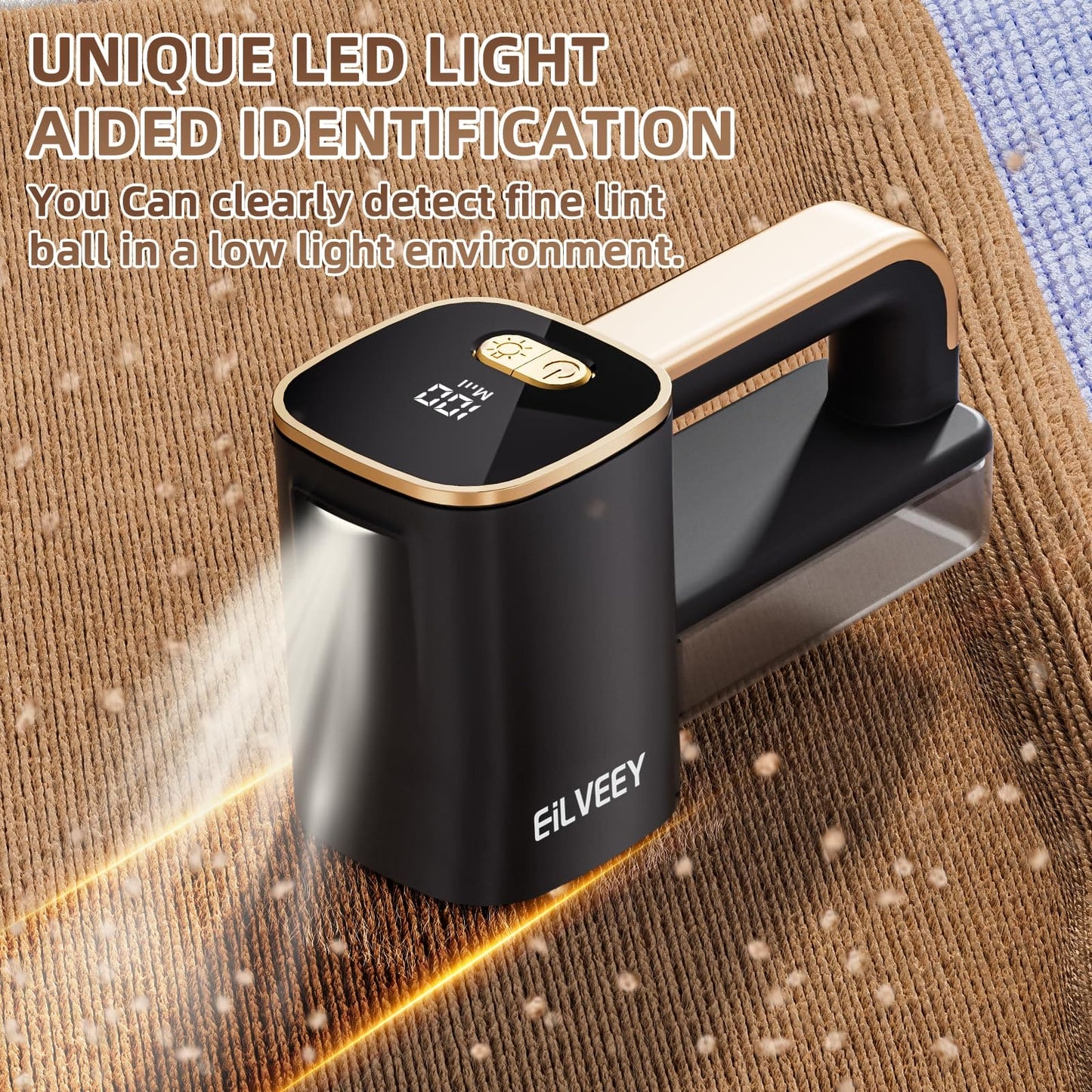 EiLVEEY Rechargeable Lint Remover, Fabric Shaver Fuzz Remover, Sweater Shavers with 6-Leaf Blades, 3-Speeds Digital LED Display to Remove Pilling for Clothing and Furniture, Fuzz, Lint Ball, Black