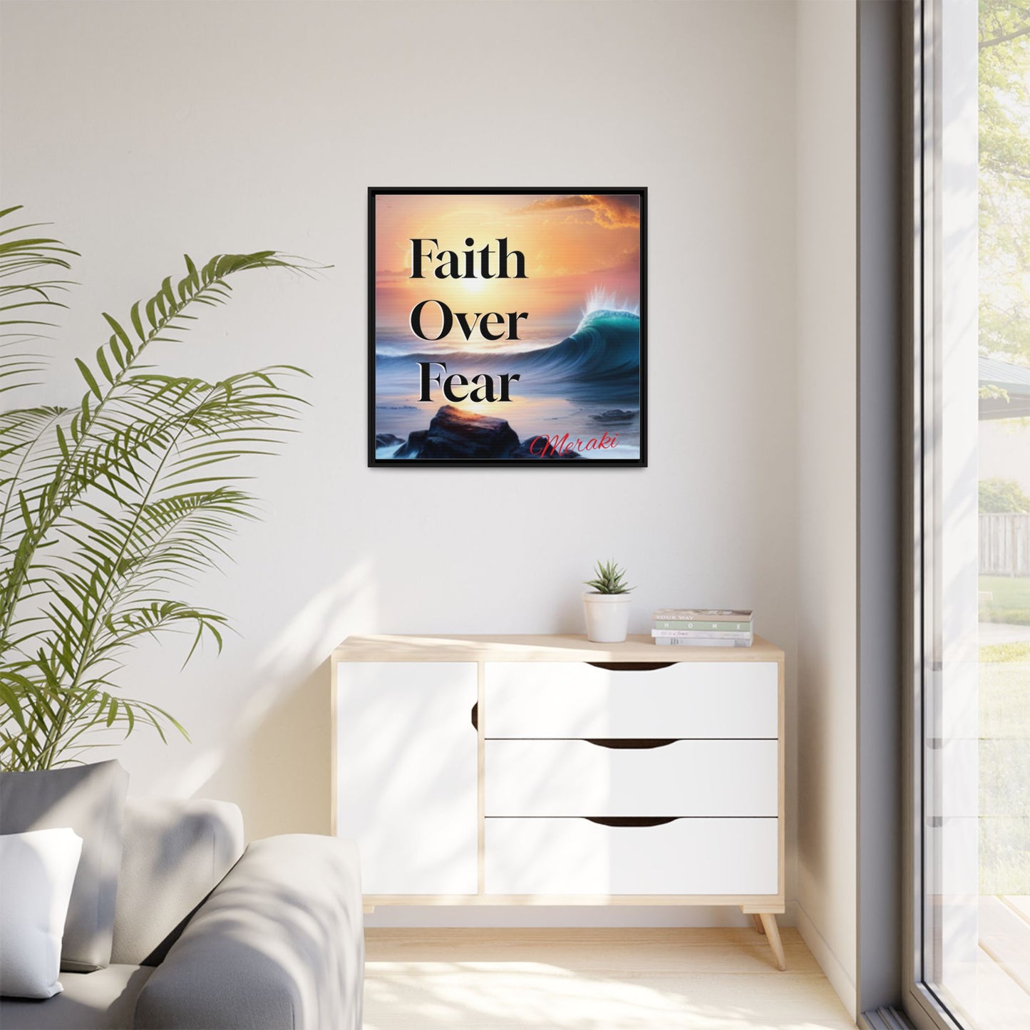 Faith over fear Matte Canvas, Framed (Multi-color) by Meraki  studio