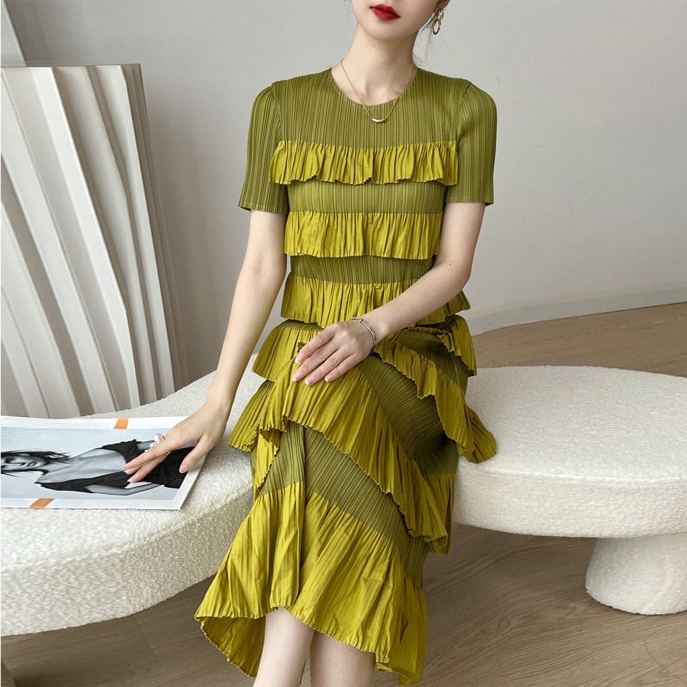 Spliced Pleated Dress For Women