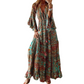 Bohemian retro printed high waisted holiday floral floral 3/4 sleeve dress for women