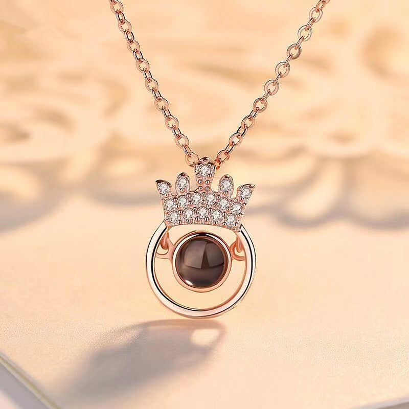 Delicate Dazzling Crown Diamond Projection Necklace