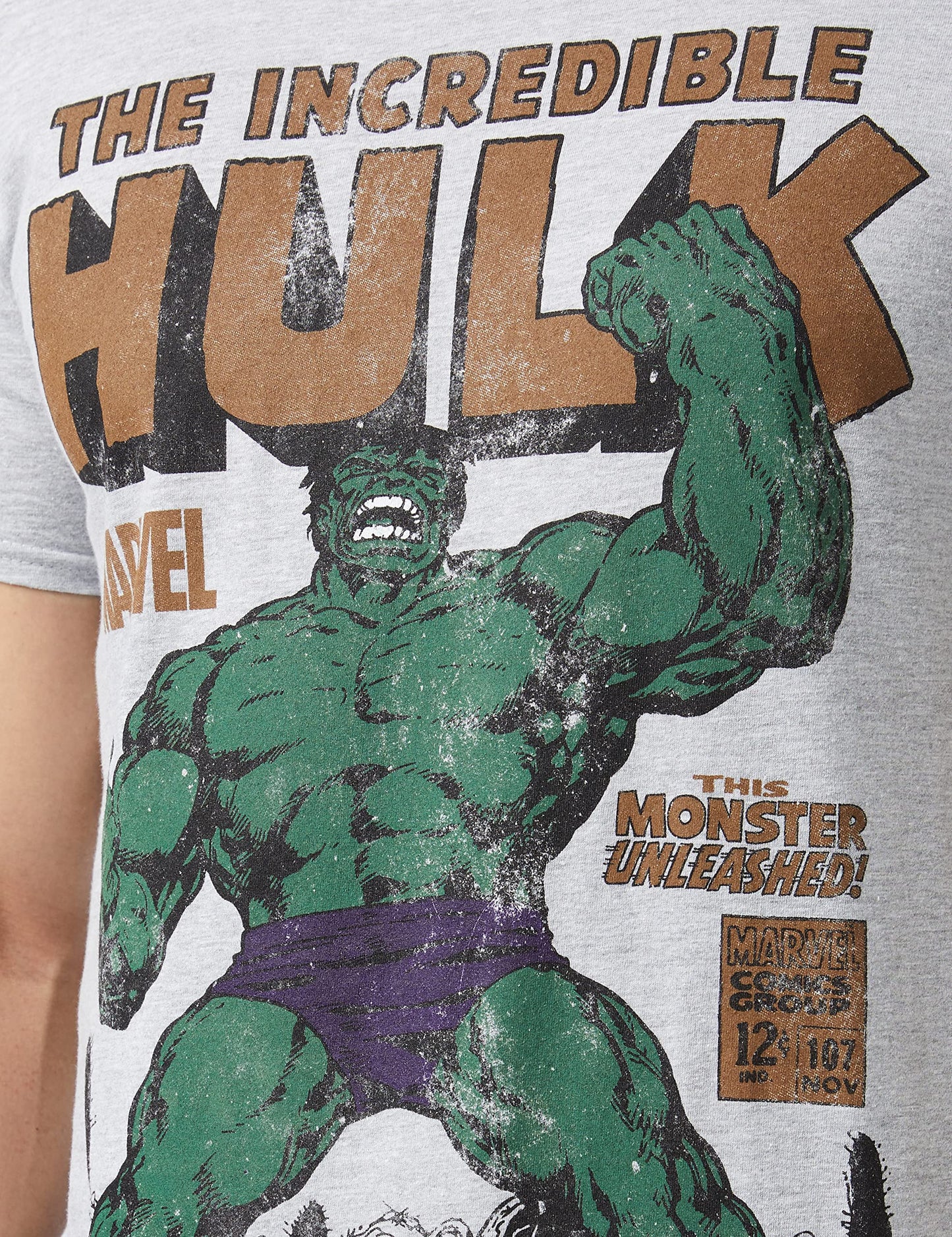 Marvel Men's Hulk Rage T Shirt, Grey (Grey Marl Spo), L UK