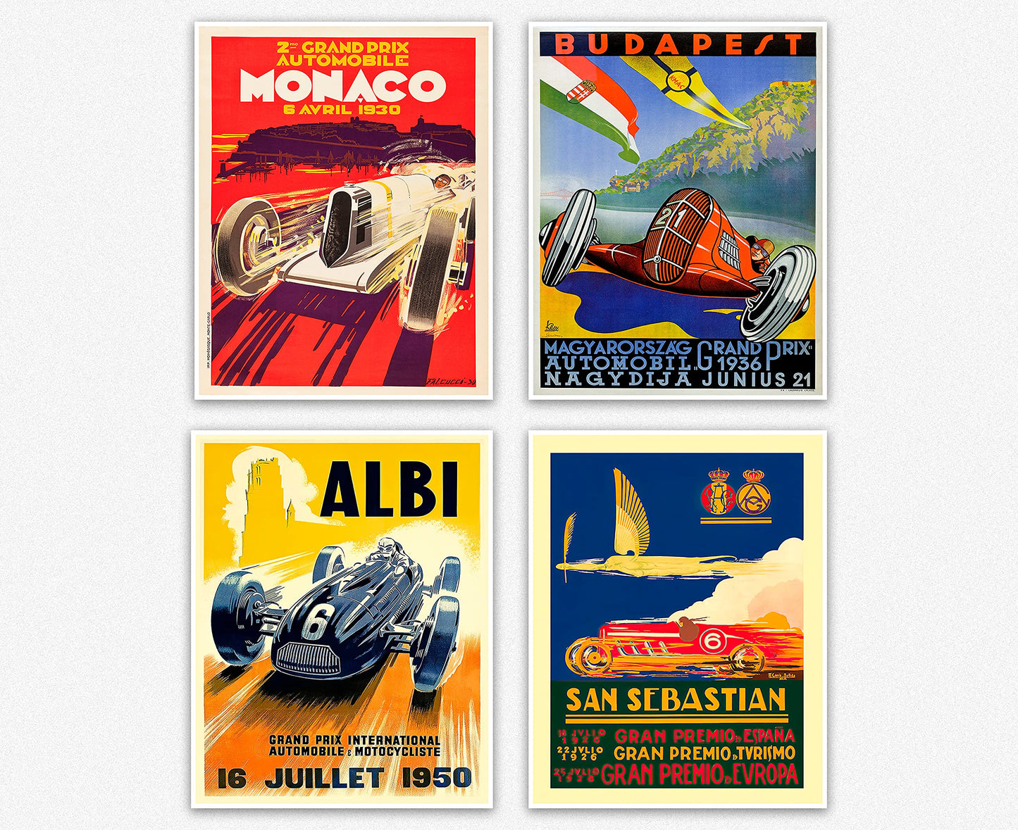 Grand Prix Poster Set of 4 Motor Sport Prints Formula Wall Art Formula Poster Motor Racing Poster Motor Racing Art Car Poster Prints Grand Prix Art (8.3 x 11.7 (A4))