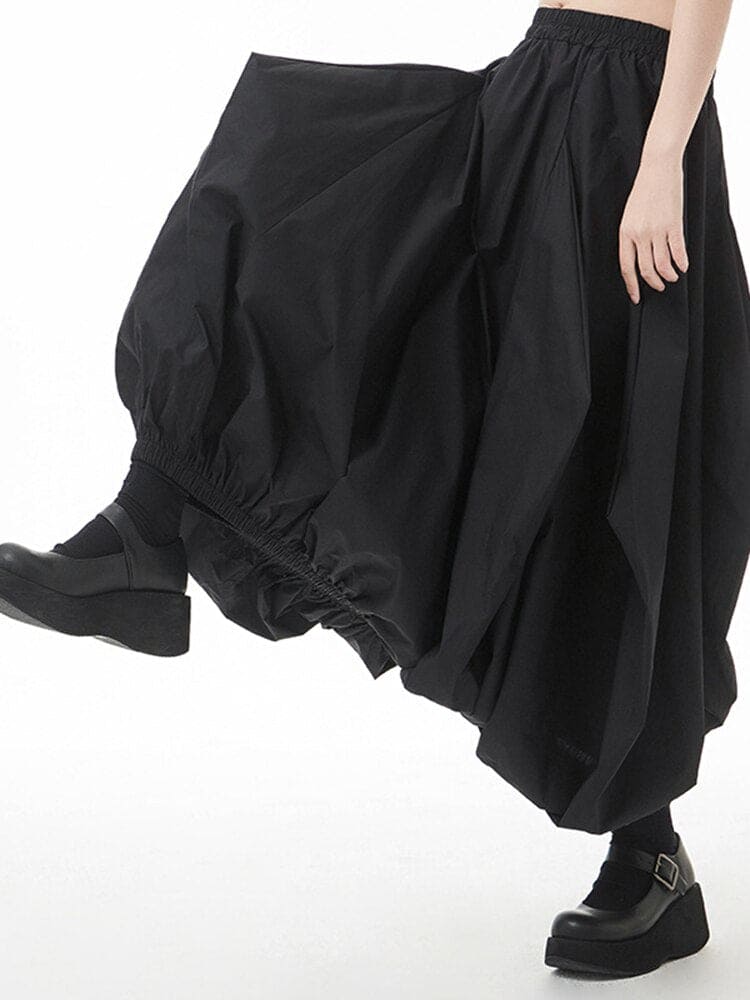 High Elastic Waist Black Irregular Pleated Casual Long Half-body Skirt Women Fashion Tide New Spring Autumn