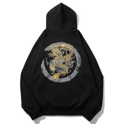 Heavy industry embroidered golden dragon sweatshirt men loose autumn pure cotton national trend jacket men