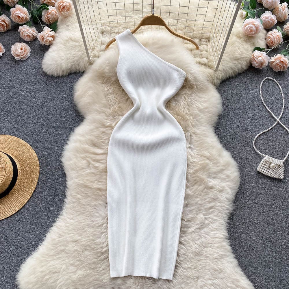 Summer Women Dress Sexy One Shoulder Knitted Bodycon Dress