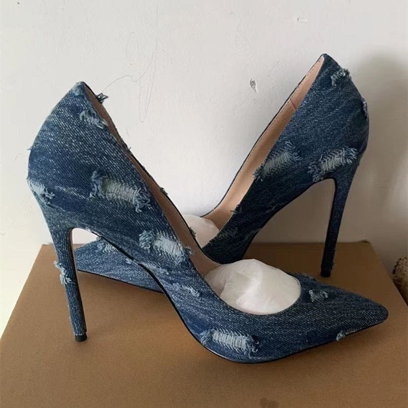 processing time: 5-7 days after placing ordersSpring and Summer Women's High Heels Pointed Toe Denim Sexy Single Shoes Women  Heels for Women