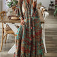 Bohemian retro printed high waisted holiday floral floral 3/4 sleeve dress for women