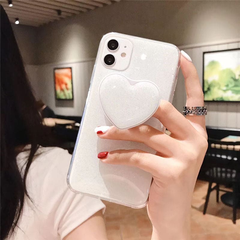 Candy Color Stand Holder Phone Case For iPhone 12 11 13 Pro Max XR XS Max X 6S 7 8 Plus 12 13 Pro Glitter Love Heart Back Cover