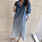 Turn-turn Collar Button Denim Dress Shirt Maxi Long Sleeve Vestido De Mujer Vintage Casual  Fall Spring Korean Femme Robe Chic