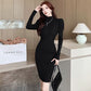 Elegant Knitting Slim Dresses For Women Solid Turtleneck Long Sleeve High Waist Bottoming Hip Wrap Dress