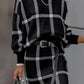 Round necked plaid pullover long sleeved woolen short skirt set of two pieces