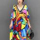 Fashion Print V-neck Loose Women Dress Personality Temperament Female Summer New Arrival Casual Trendy Dress