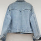 Women's Denim Coat Heart Beading Pearls Gold Rivets Loose Light Blue Long Sleeve Jackets