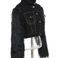 Women Denim Jacket Turtleneck PU Belt Single Breasted Black Plush Long Sleeve Short Coat