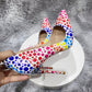 Tikicup Colorful Spotted Print Women Glossy Pointy Toe High Heel Shoes Comfortable Slip On Stiletto Pumps for Floral Dress、