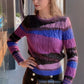Women's High Quality Crew Neck Knitted Sweater Luxury Brand Contrast Color Gold Thread Pullover