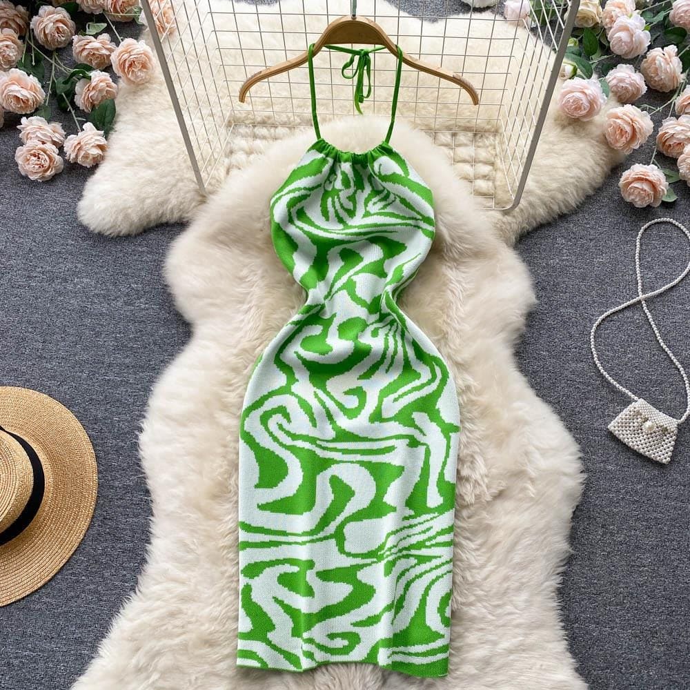 Vacation Season Women Dress Backless Knitted Bodycon Dress