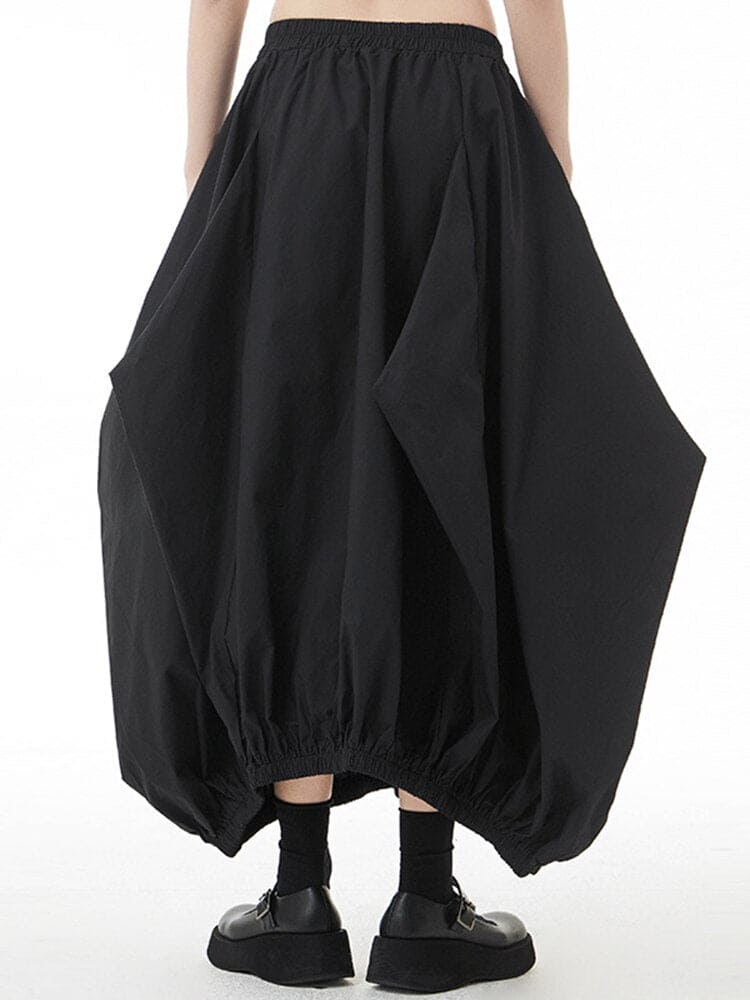 High Elastic Waist Black Irregular Pleated Casual Long Half-body Skirt Women Fashion Tide New Spring Autumn