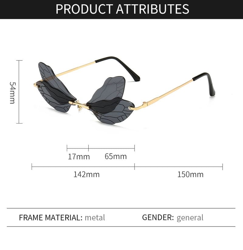 Fashion Rimless Sunglasses Women Vintage Dragonfly Steampunk Sunglasses Men Frameless Gradient Clear Lens Glasses