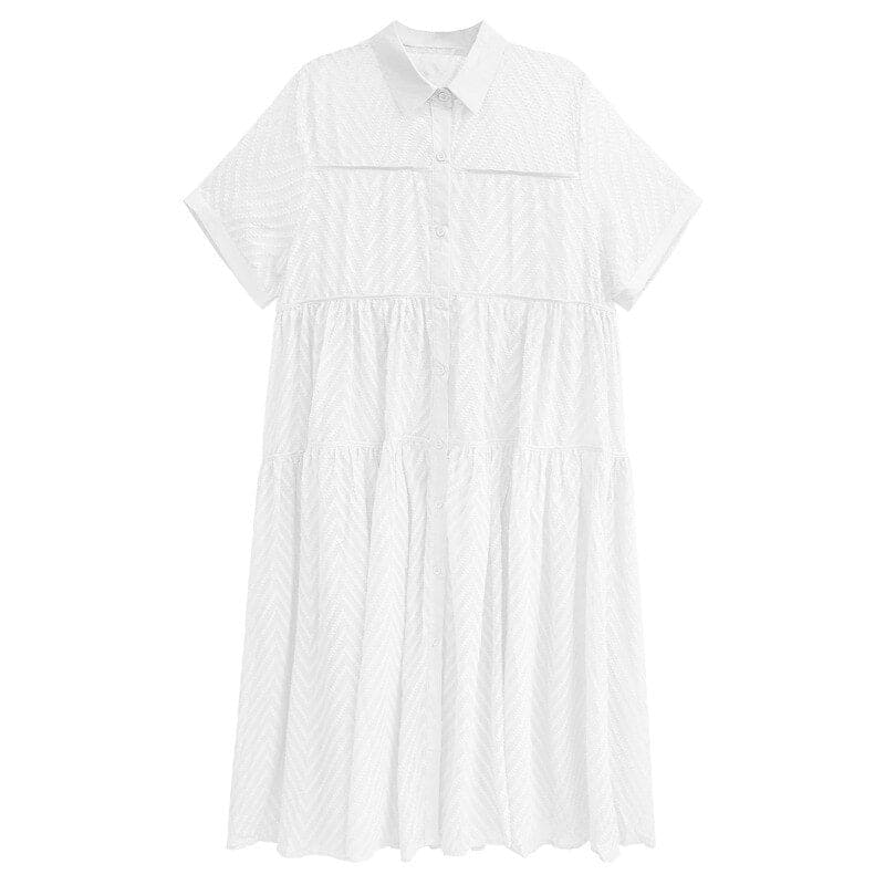 Lace Gauze Shirt Dress Loose Fashion Casual Women Short Sleeve Dress Summer New Temperament Turn-down Collar Dress